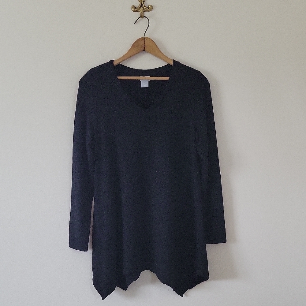 Chico's Zenergy Black French Terry Soft Long Sleeve Shark Bite Tunic Size Small